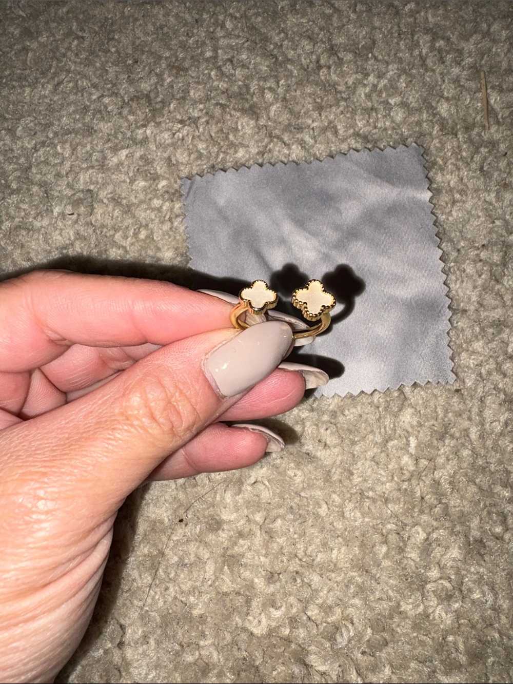 Gold Clover Open Ring with Cream/Pink Enamel Accents